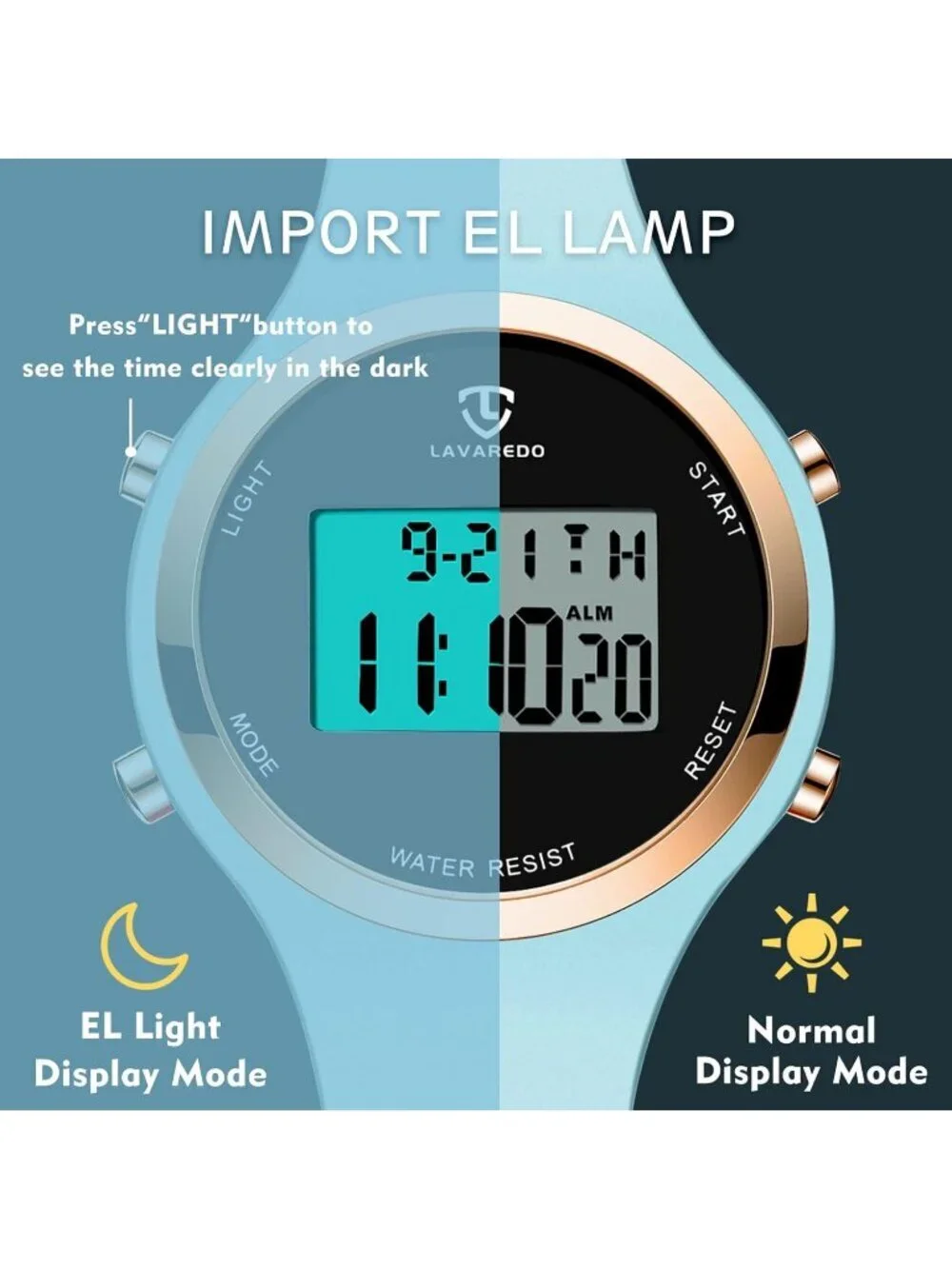 Women's Light Blue Quartz Chronograph Waterproof Outdoor Sport Digital Watch